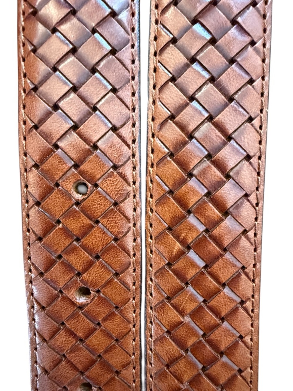 Italian Woven Leather Belt Brown Gold Buckle Made in Italy Unisex Fits 27-31 - Picture 3 of 15